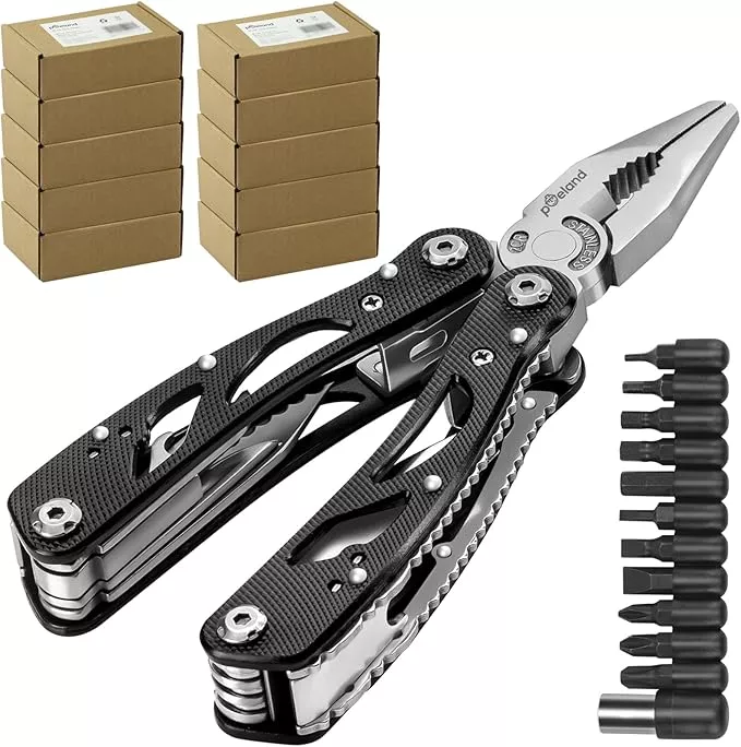 Poeland Multitool Pliers Set Stainless Steel Screwdriver Tool with 11 Screwdriver Bits Black 10 Pack