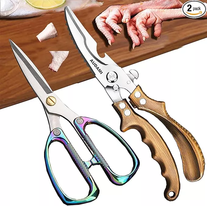 Poultry Shears 2-Pack, Heavy Duty Meat Scissors, Stainless Steel Spring Loaded, Turkey & Chicken Shears, Food Scissors