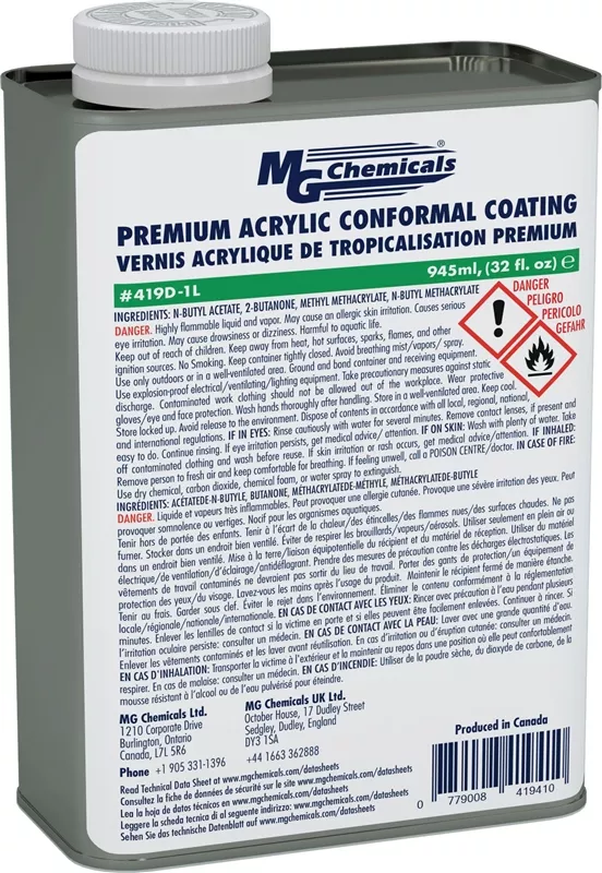 Premium Acrylic Lacquer Conformal Coating, 945 mL (32 fl. oz)