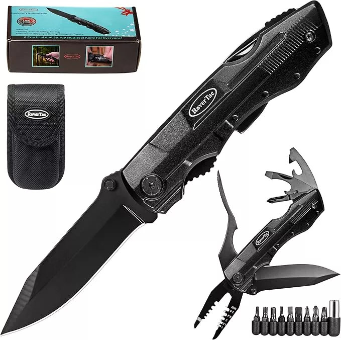 RoverTac Multitool Knife – 15-in-1 Pocket Knife with Wire Strippers, Wire Cutter, 9 Screwdrivers, Bottle Opener – Perfect Gifts for Men, Dad – Camping Gear for Christmas, Father’s Day, Birthdays