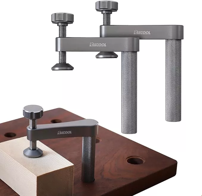 RUITOOL Bench Dog Clamp,3/4"（19mm) Stable Holdfast Dog Hole Clamp,Adjustable MFT Table Aluminum Table Clamps for Woodworking Tools - 2 Pack