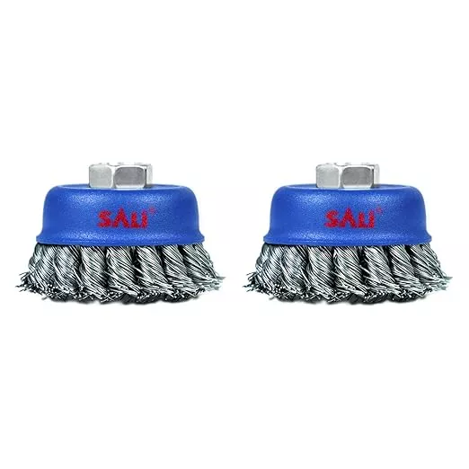 SALI 2 Pack Wire Cup Brush, 3 Inch Twisted Knotted Cup Brush for Grinders, with 5/8-11 Inch Arbor for Heavy Cleaning Rust, Stripping and Abrasive, for Angle Grinder