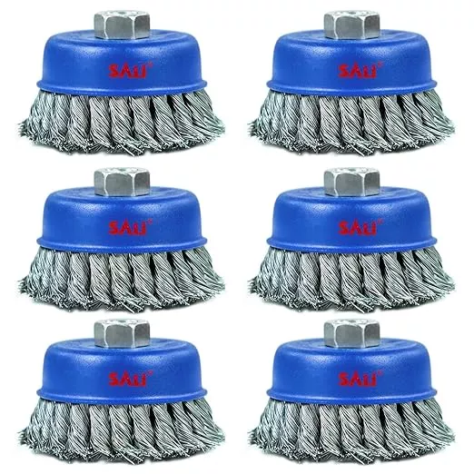 SALI 6 Pack Wire Cup Brush, 4 Inch Twisted Knotted Cup Brush for Grinders, with 5/8-11 Inch Arbor for Heavy Cleaning Rust, Stripping and Abrasive, for Angle Grinder