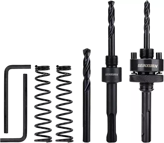 SDS-Plus Hole Saw Mandrel, Include 2Pcs Hole Saw Arbors with 3Pcs 1/4 Inch HSS(M2) Central Drill/2PCS Hex wrench/2Pcs Spring