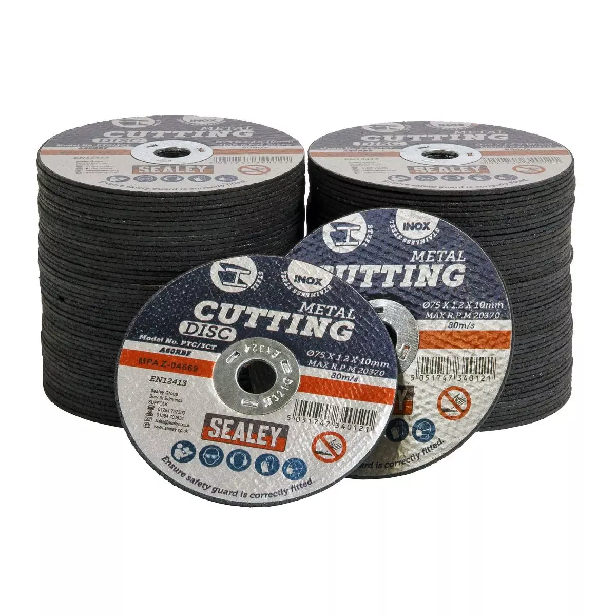 Sealey Cutting Disc Pack of 100 Ø75 x 1.2mm Ø10mm Bore