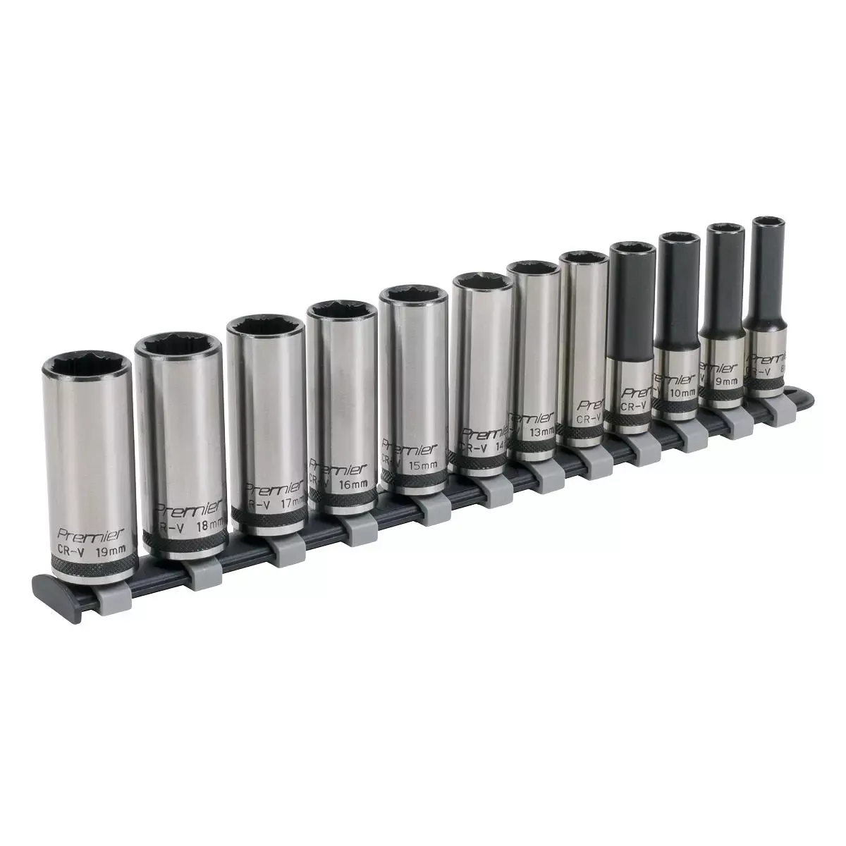 Sealey Premier Black Socket Set 12pc 3/8"Sq Drive Deep Lock-On™ 6pt Metric - Premier Black