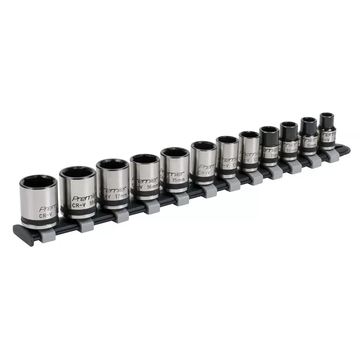Sealey Premier Black Socket Set 12pc 3/8"Sq Drive Lock-On™ 6pt Metric - Premier Black