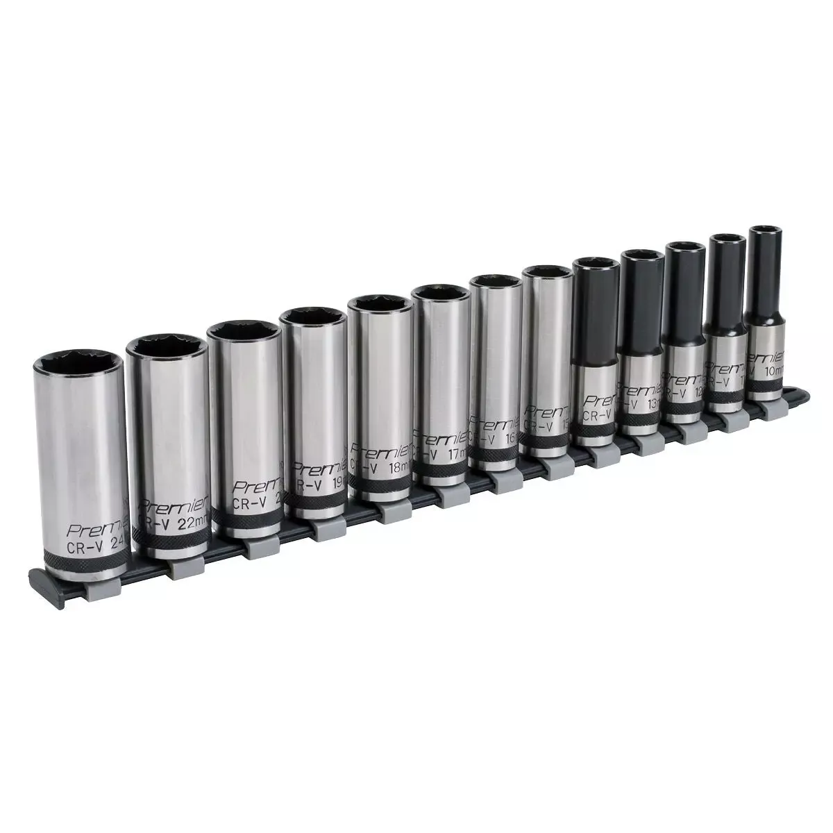 Sealey Premier Black Socket Set 13pc 1/2"Sq Drive Deep Lock-On™ 6pt Metric - Premier Black