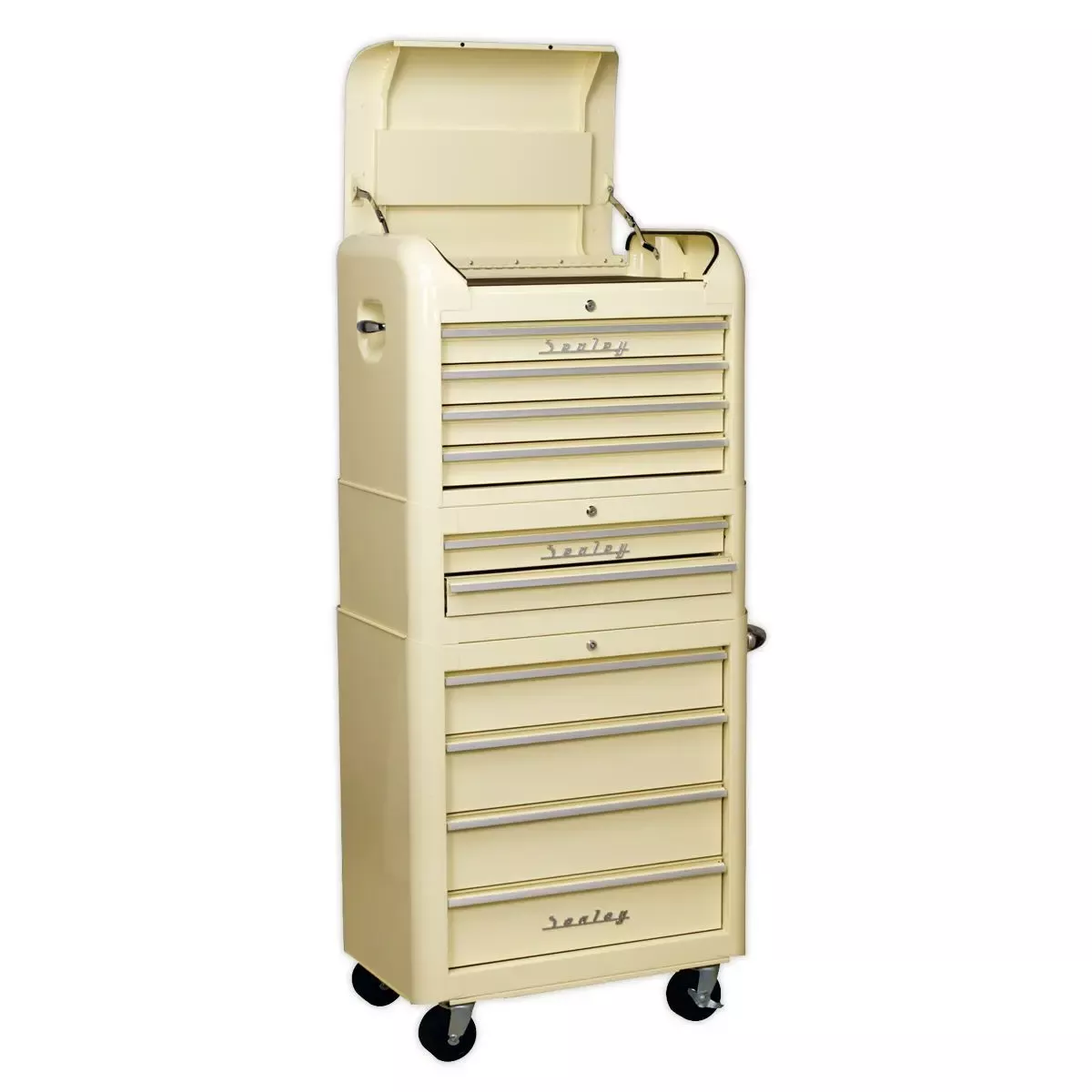 Sealey Premier Retro Style Topchest, Mid-Box Tool Chest & Rollcab Combination 10 Drawer Blue/White Stripes