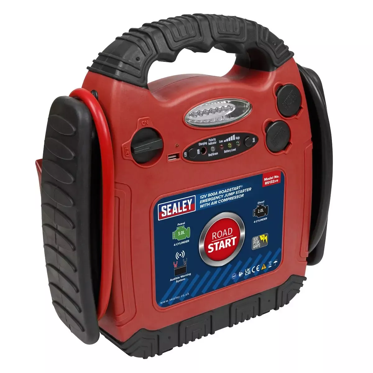 Sealey RoadStart Emergency Jump Starter with Air Compressor 12V 900 Peak Amps