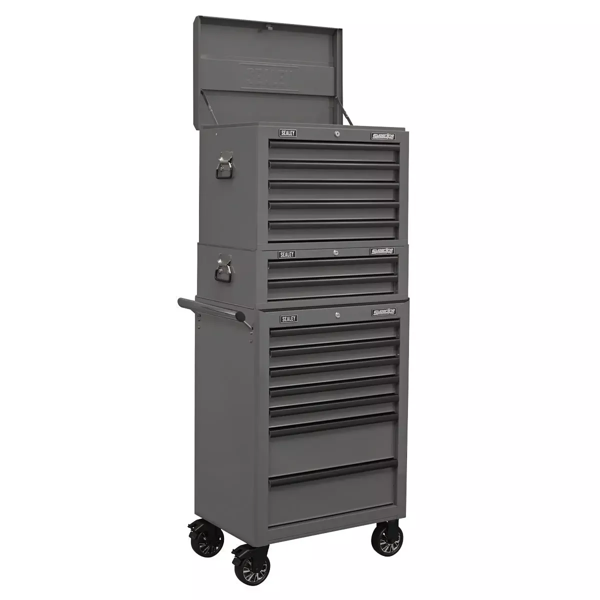 Sealey Superline Pro Topchest, Mid-Box Tool Chest & Rollcab Combination 14 Drawer with Ball-Bearing Slides - Orange