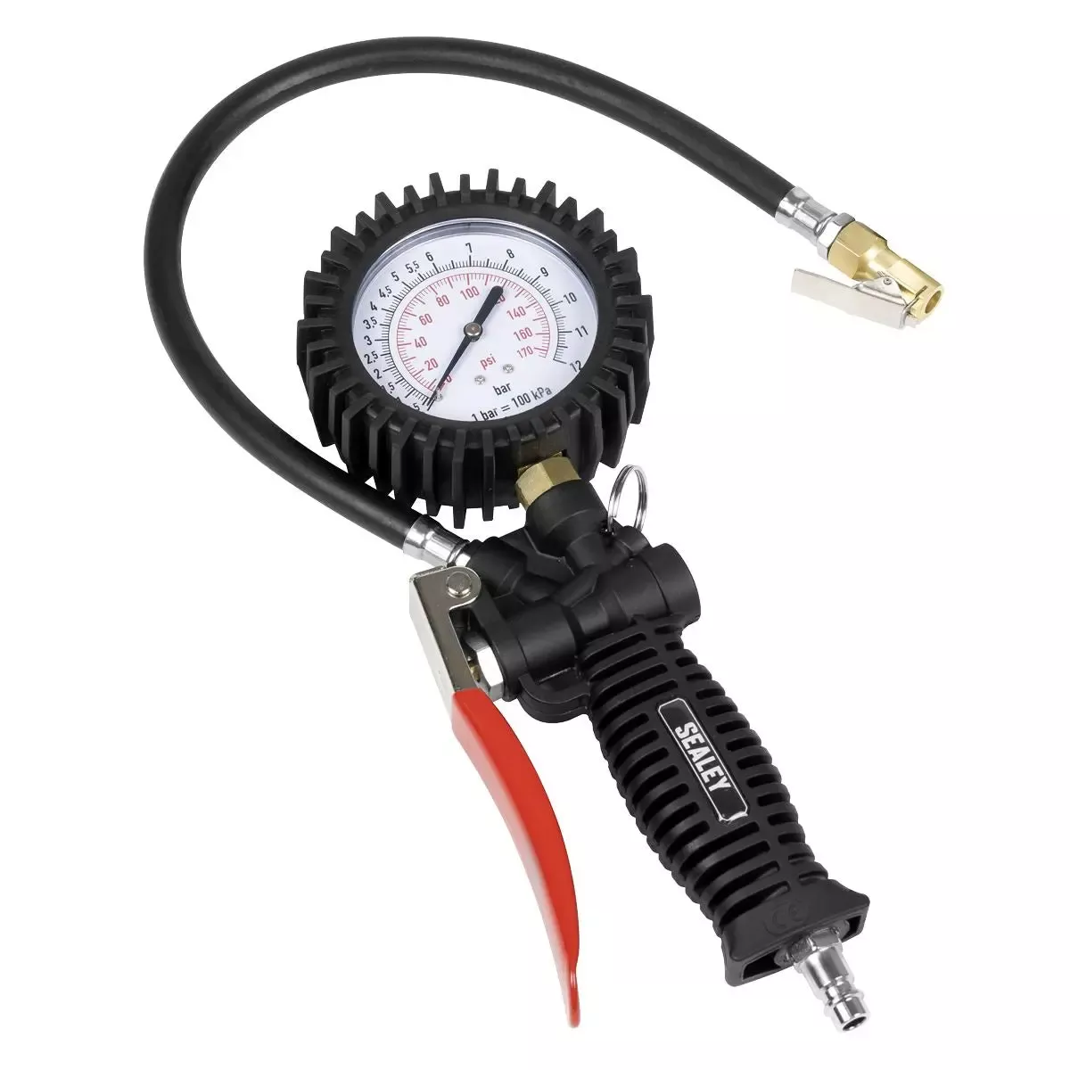 Sealey Tyre Inflator with Pressure Gauge and Clip-On Connector