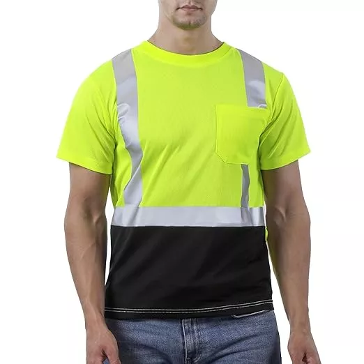 sesafety Hi Visibility Shirts for Men, Safety Shirts with Reflective Strips Class 2, Hi Vis Construction Work Shirt with Pocket Orange XL