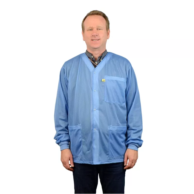 Smock Jacket with Knitted Cuffs, 3 Pockets, No Collar, Blue - Xsmall