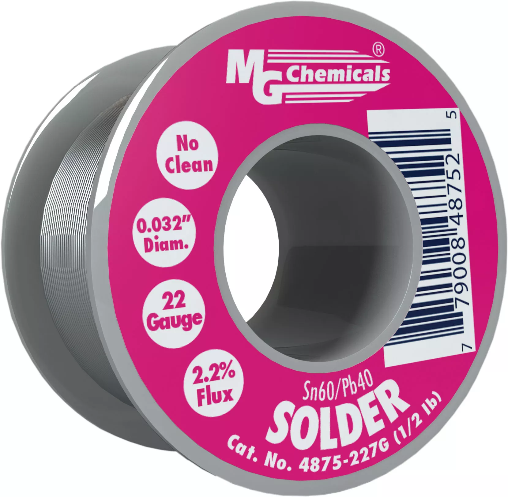 SN60/Pb40, No Clean Solder Wire, 0.032" dia., 0.5 lb, 21 gauge, Spool