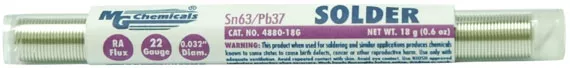 SN63/Pb37 RA Solder Wire, 0.032" dia., 0.6 oz, 21 gauge, Pocket pack