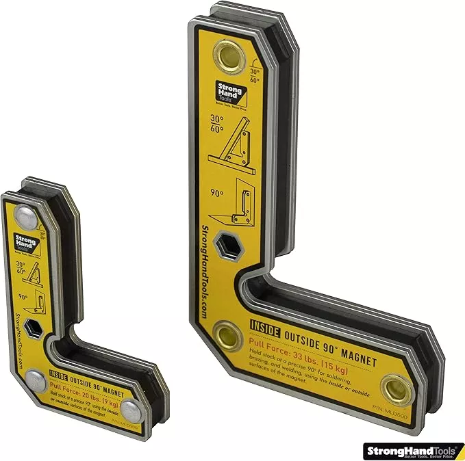 Strong Hand Tools, Angle Magnetic Square Kit, Inside/Outside Magnets, Fixed Angle, 90° (30°, 60°), Mag. Pull Force 20/33 lbs, 3″/5" Length, Welding Square, MLDT350