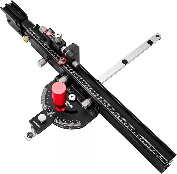 Table Saw Miter Gauge with Micro Adjustable Flip Stop and Extendable Fence and Quick Angle Stop for Table Saw Band Saw Router Table Fit 3/8 x 3/4" T Slot for Woodworking Crosscut, Miter Cut