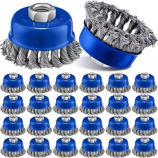 Tandefio 24 Pcs Wire Wheel Brush Wire Wheels with 5/8"-11 Threaded Arbor for 4 1/2 Angle Grinder Knotted Wire Cup Brush for Heavy Cleaning Rust Removal(Red,4 Inch)