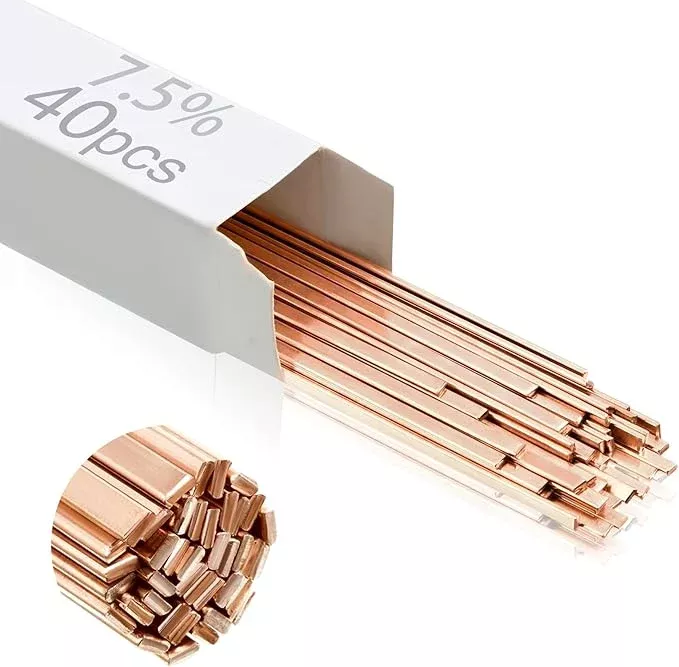 Tandefio 40 Sticks Brazing Rods AWS BCUP-3 5% Silver Solder Phos Copper Brazing Alloys Flat Welding Rods Industry 0.050"x1/8"x10" for Air Conditioning Refrigerator Cold Storage HVAC Units
