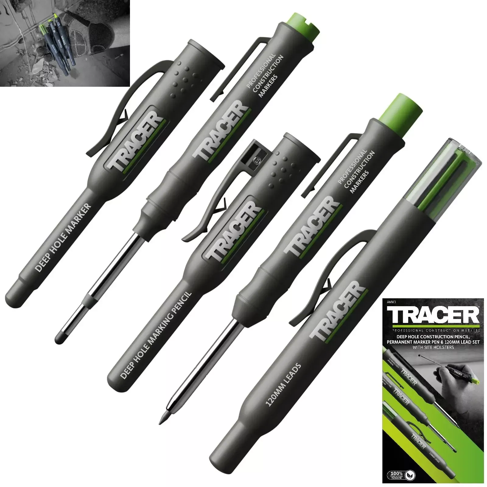 TRACER Complete Marking Kit Deep Hole Marker Pen Pencil and ALH1 Lead Set with Holsters