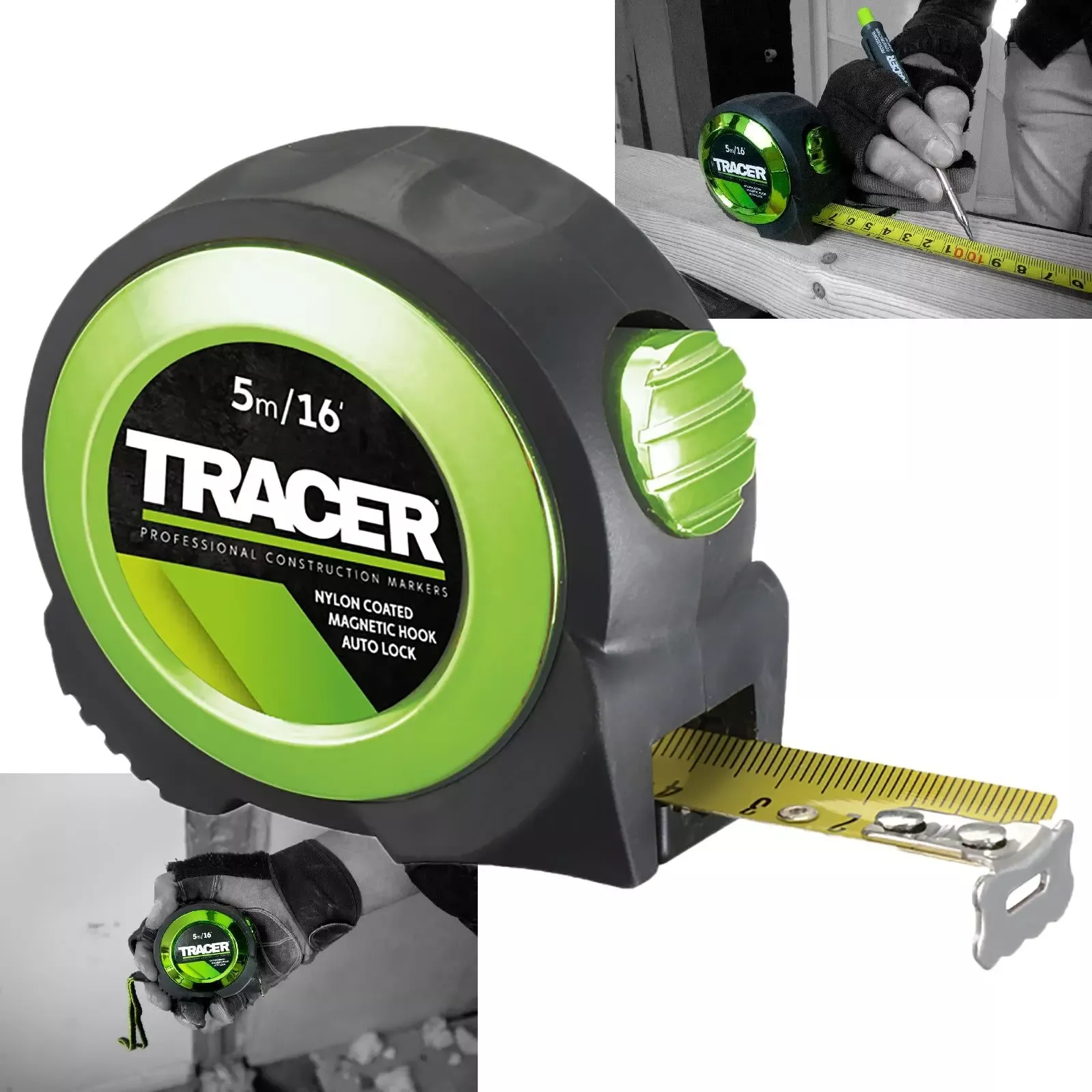 TRACER Tape Measure 5m Auto Lock Nylon Coated and Large Magnetic Hook