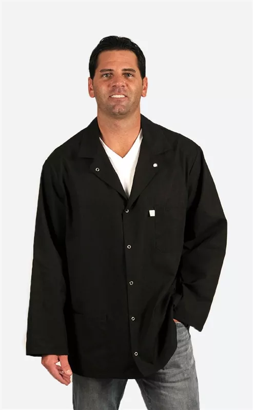 Traditional Lab Coat, Nylostat fabric, hip-length jacket, Black, 3pockets