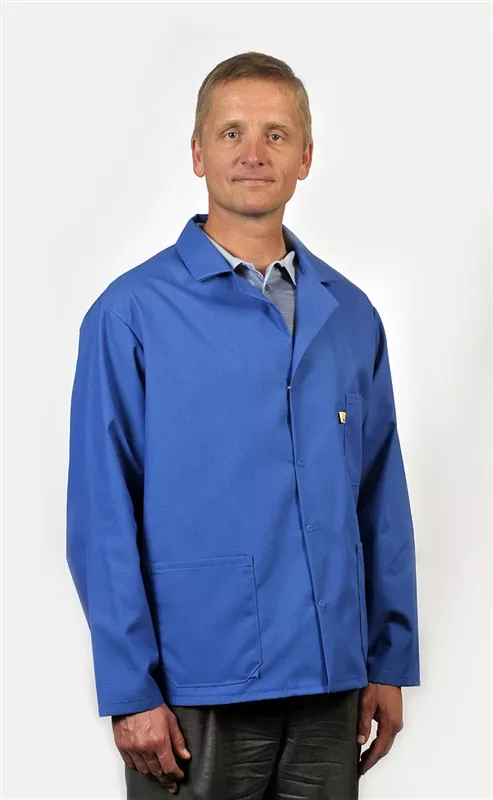 Traditional Lab Coat, Nylostat fabric, hip-length jacket, Royal Blue, 3pockets