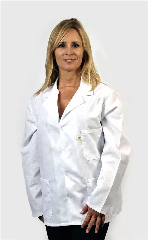 Traditional Lab Coat, Nylostat fabric, hip-length jacket, White, 3pockets