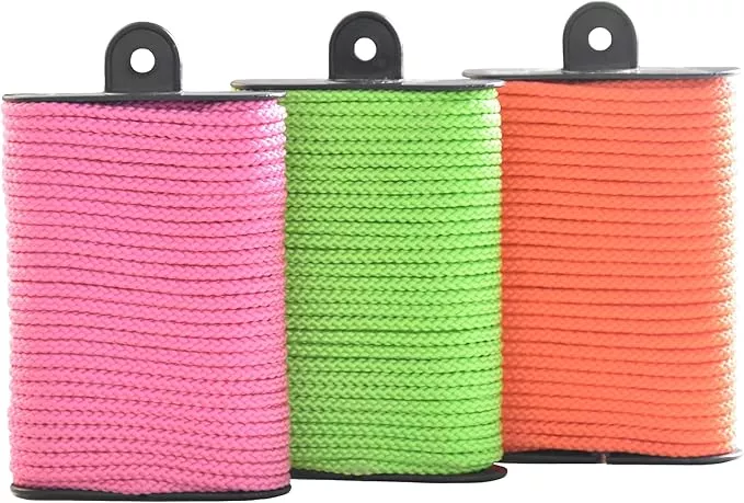 Utility Cord Diamond Braided 1/8" x45' Polypropylene Rope (30lbs) Heavy Duty General Purpose Rope for Marine,Camping,Household,Fishing,DIY (Pink Green,Orange)