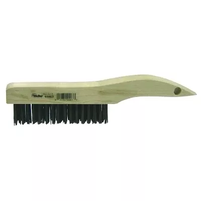 Weiler Shoe Handle Scratch Brush, 10" , 4 x 16 Rows, Steel Wire, Wood Handle 44063