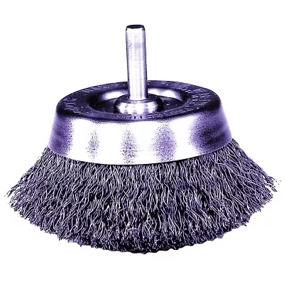 Weiler Stem-Mounted Crimped Wire Cup Brush, 1-3/4", 0.0118" Wire, 1/4" Stem 14301