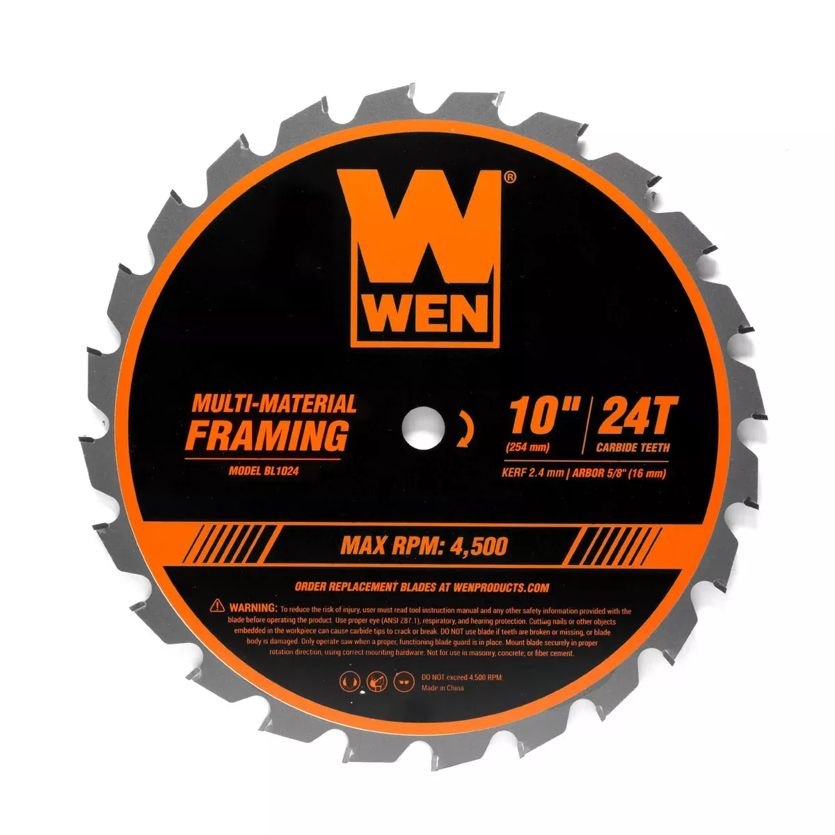 WEN BL1024 10-Inch 24-Tooth Carbide-Tipped Professional Multi-Material Framing Saw Blade