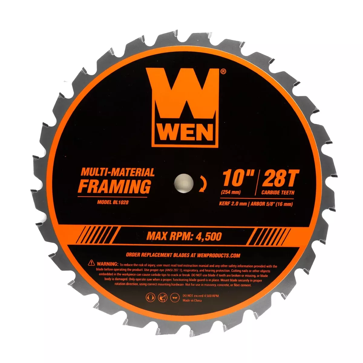 WEN BL1028 10-Inch 28-Tooth Carbide-Tipped Professional Multi-Material Framing Saw Blade