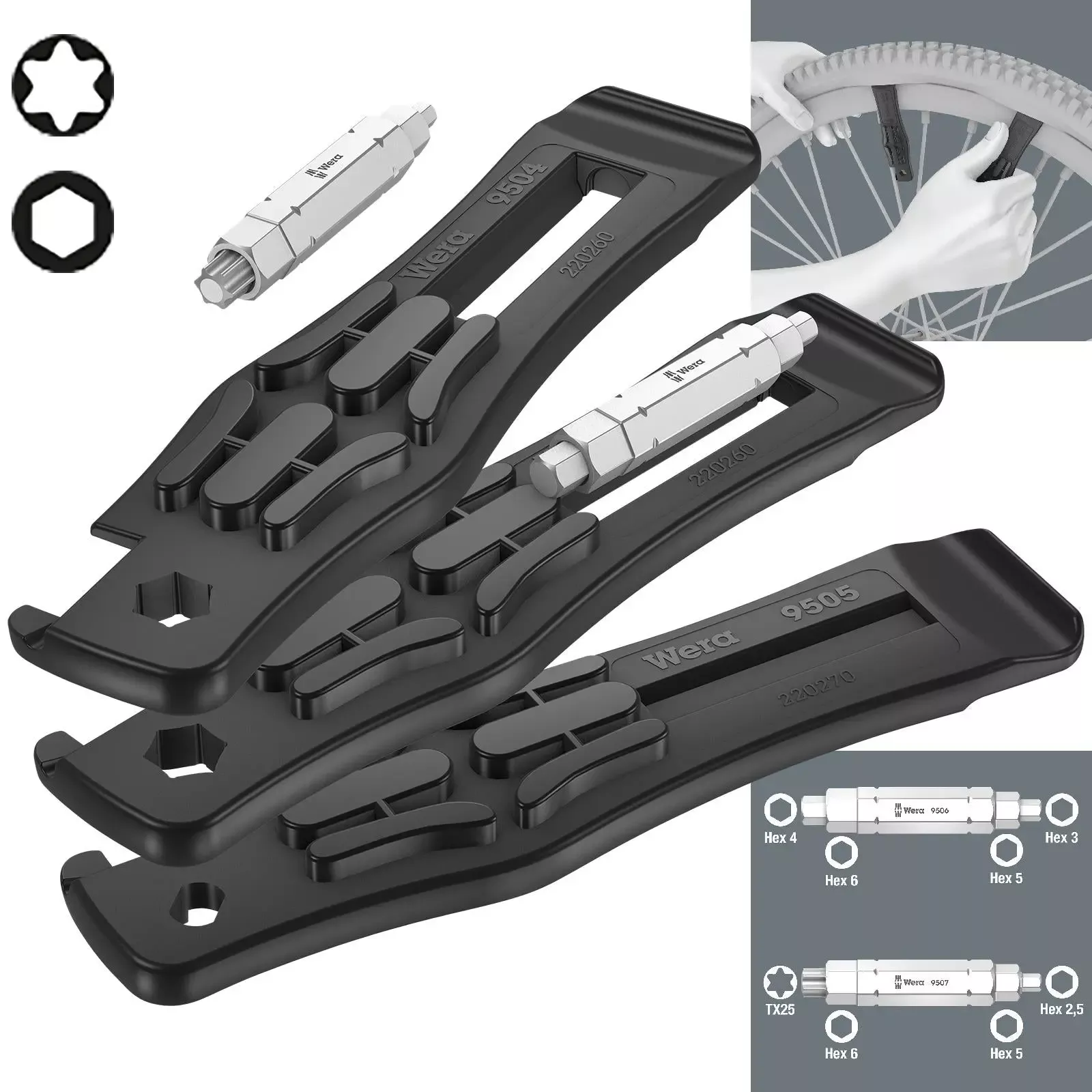 Wera Bicycle Set 15 Tyre Levers Screwdriver Hex Torx 15 Pieces