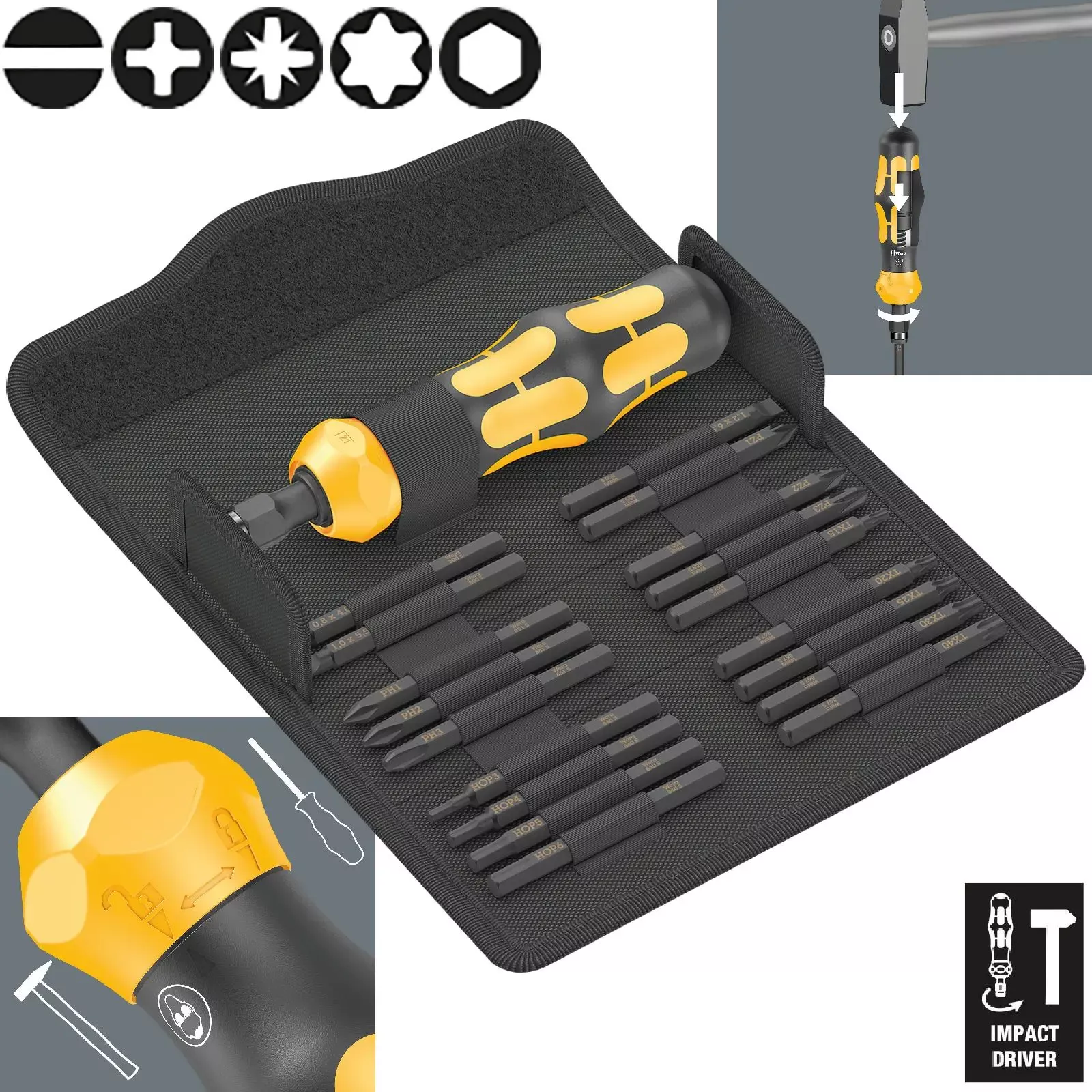 Wera Impact Screwdriver Kraftform Kompakt 900 Set 1 19 Pieces in Case