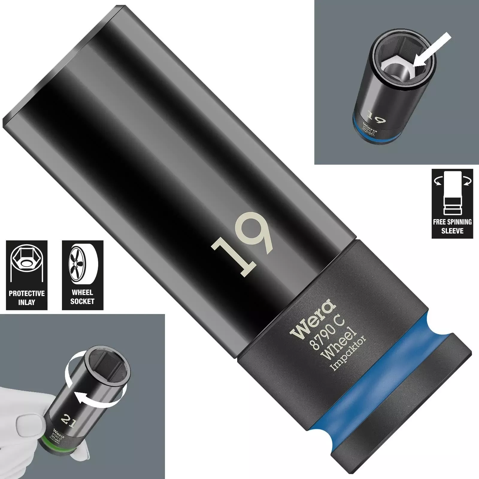 Wera Impact Socket Impaktor 1/2" Drive for Alloy Wheels 8790 C Wheel 19mm x 85mm