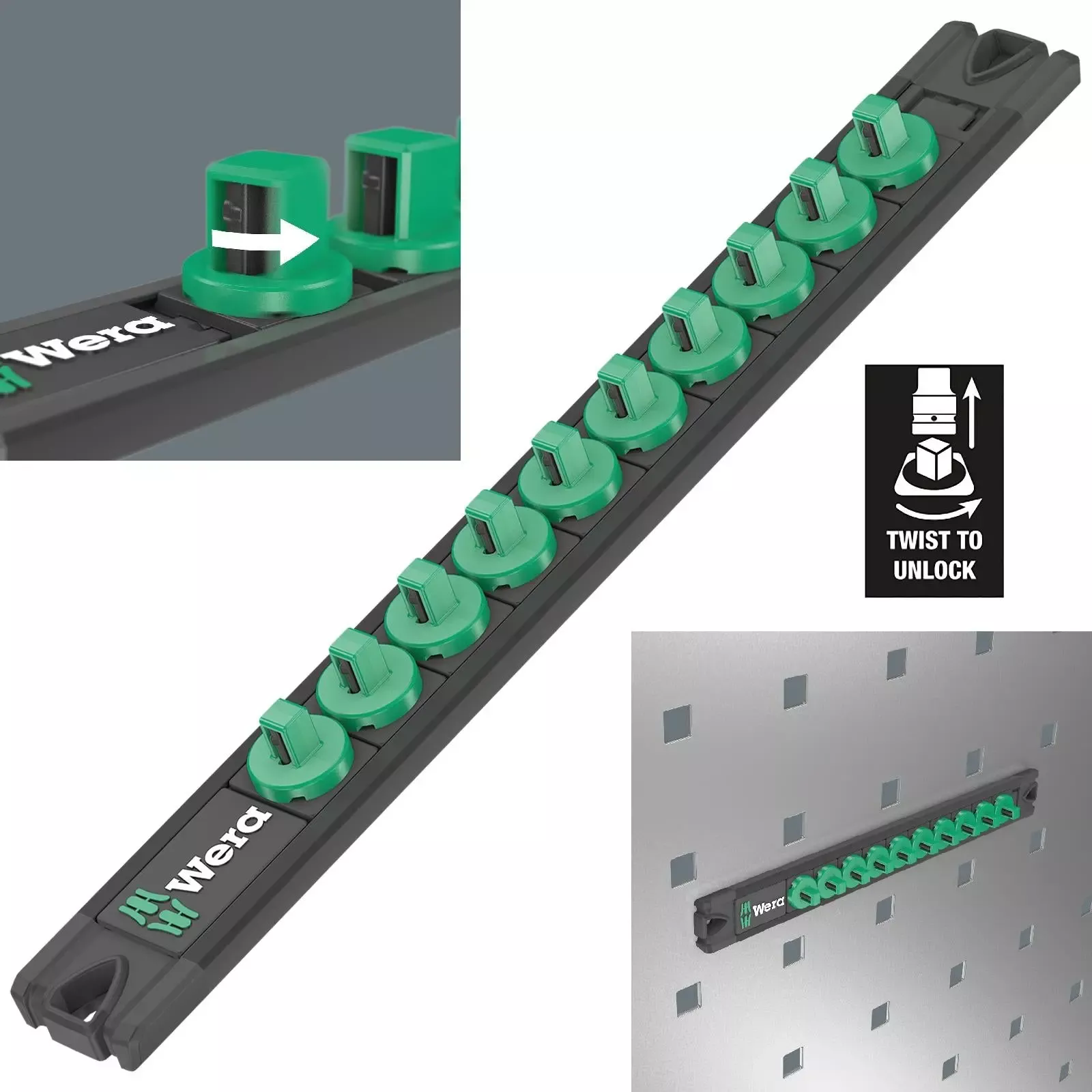 Wera Magnetic Socket Rail 1/4" Drive Twist to Unlock 9600 Empty 10 Socket Capacity 270mm