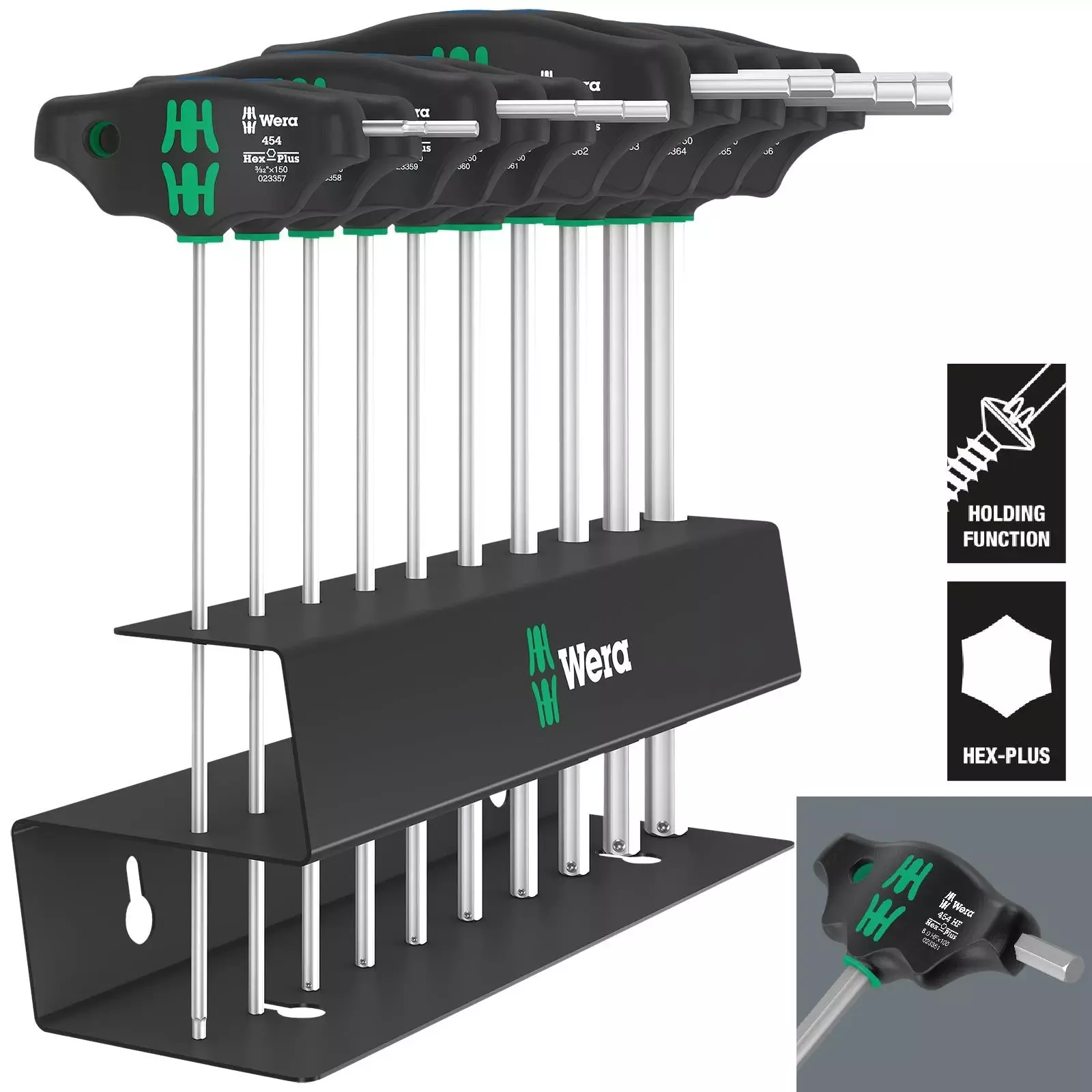 Wera Screwdriver Set T-Handle Hex Plus with Holding Function Metal Rack 10 Piece 454/10 HF Set Imperial 2