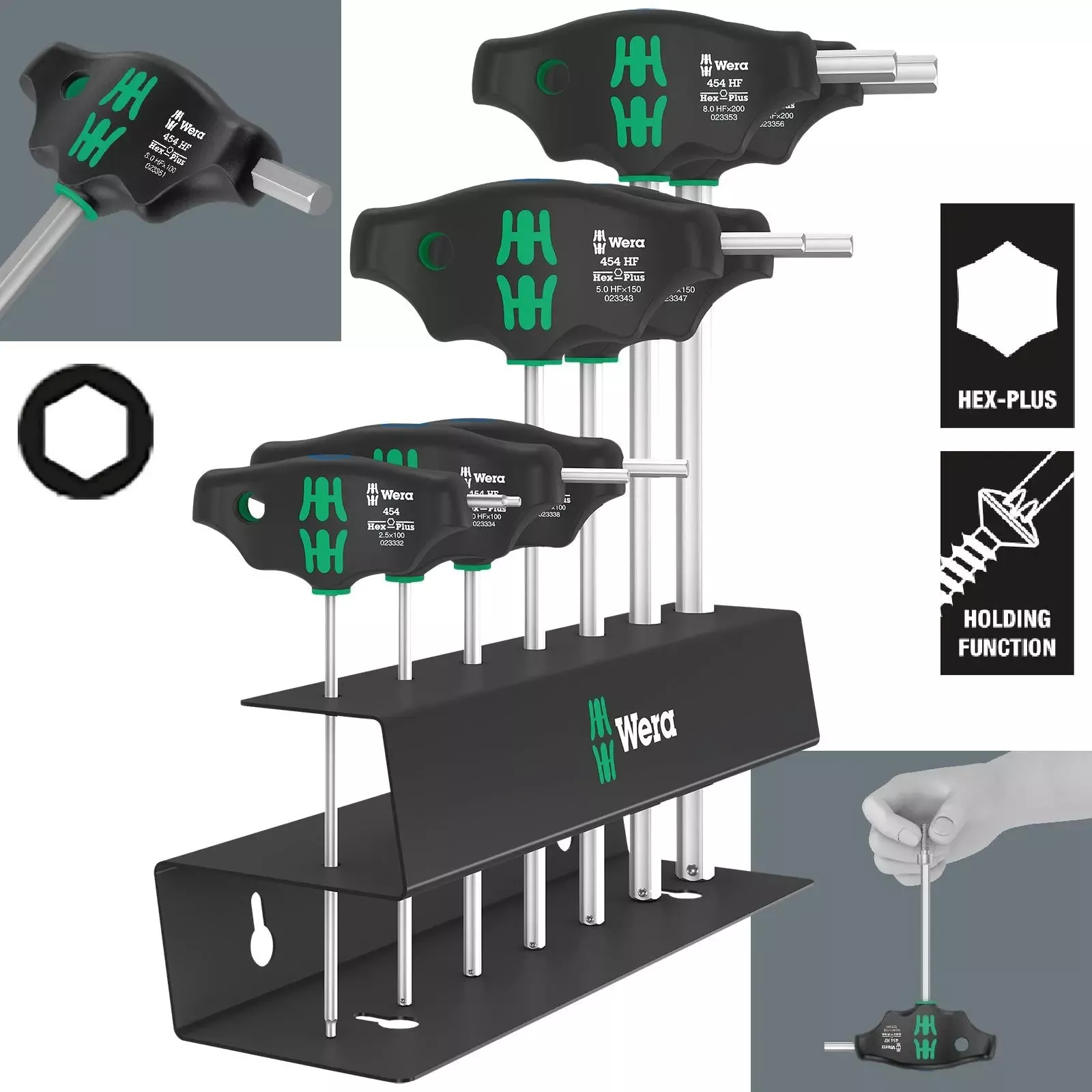 Wera Screwdriver Set T-Handle Hex Plus with Holding Function Metal Rack 7 Piece 454/7 HF Set 2