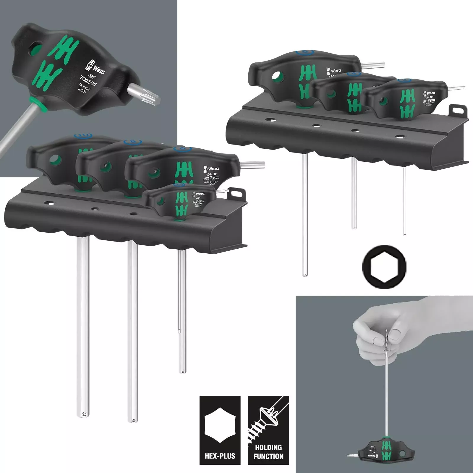 Wera Screwdriver Set T-Handle Metric Hex Plus with Holding Function 7 Piece 454/7 HF Set 1