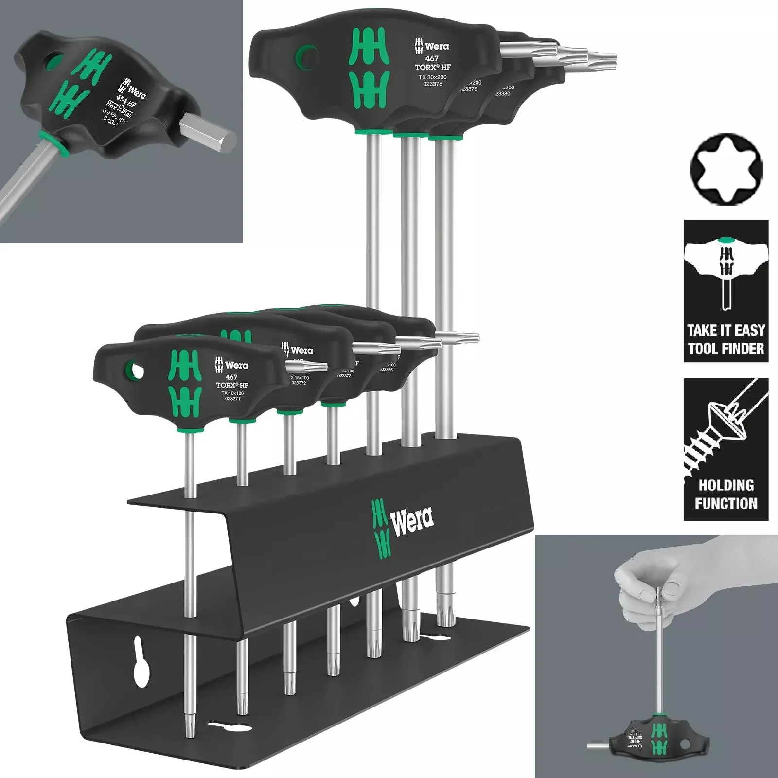Wera Screwdriver Set T-Handle Torx with Holding Function Metal Rack 7 Piece 467/7 TORX HF Set 2
