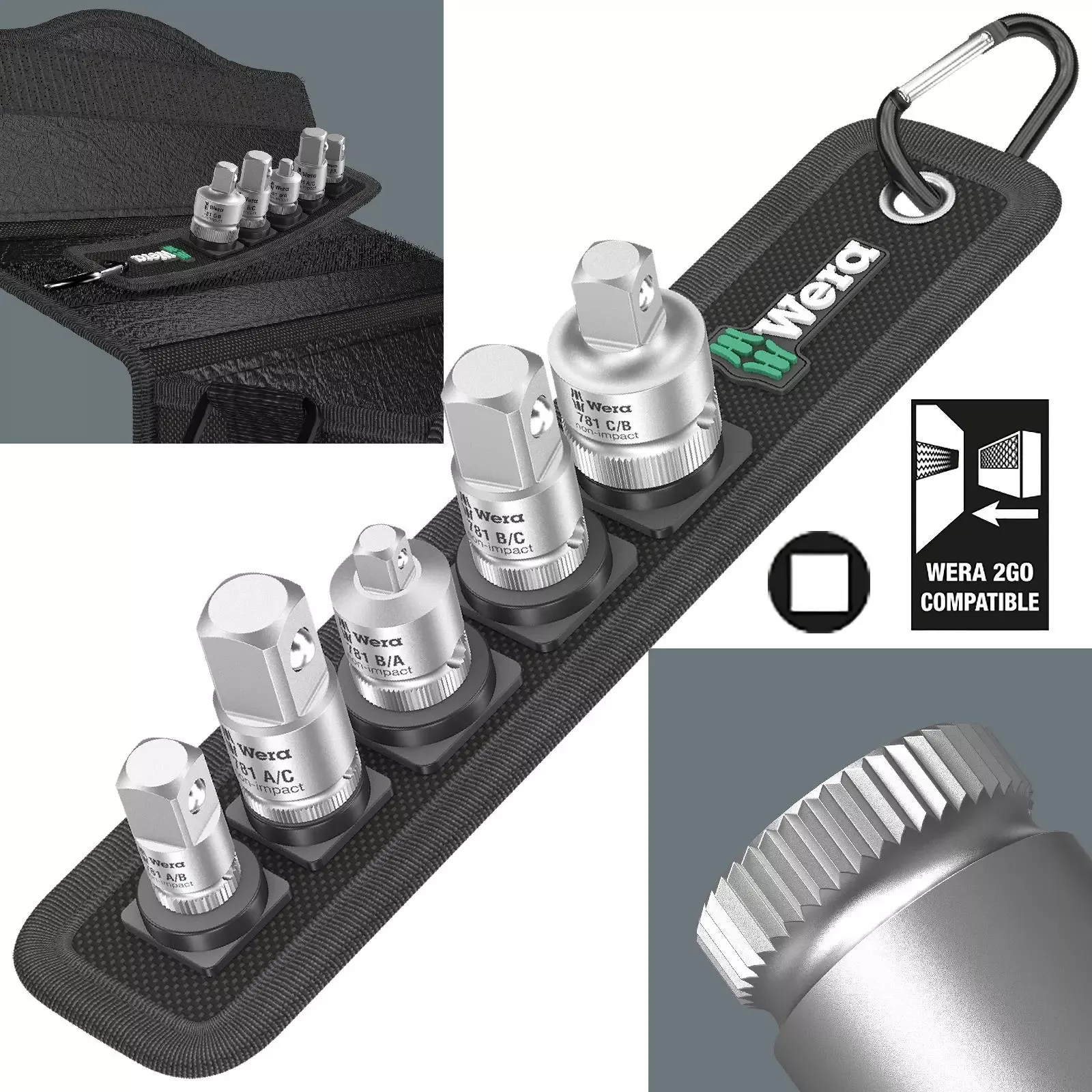 Wera Socket Adaptor Zyklop 781/5 Set 1 6 Piece on Belt Clip