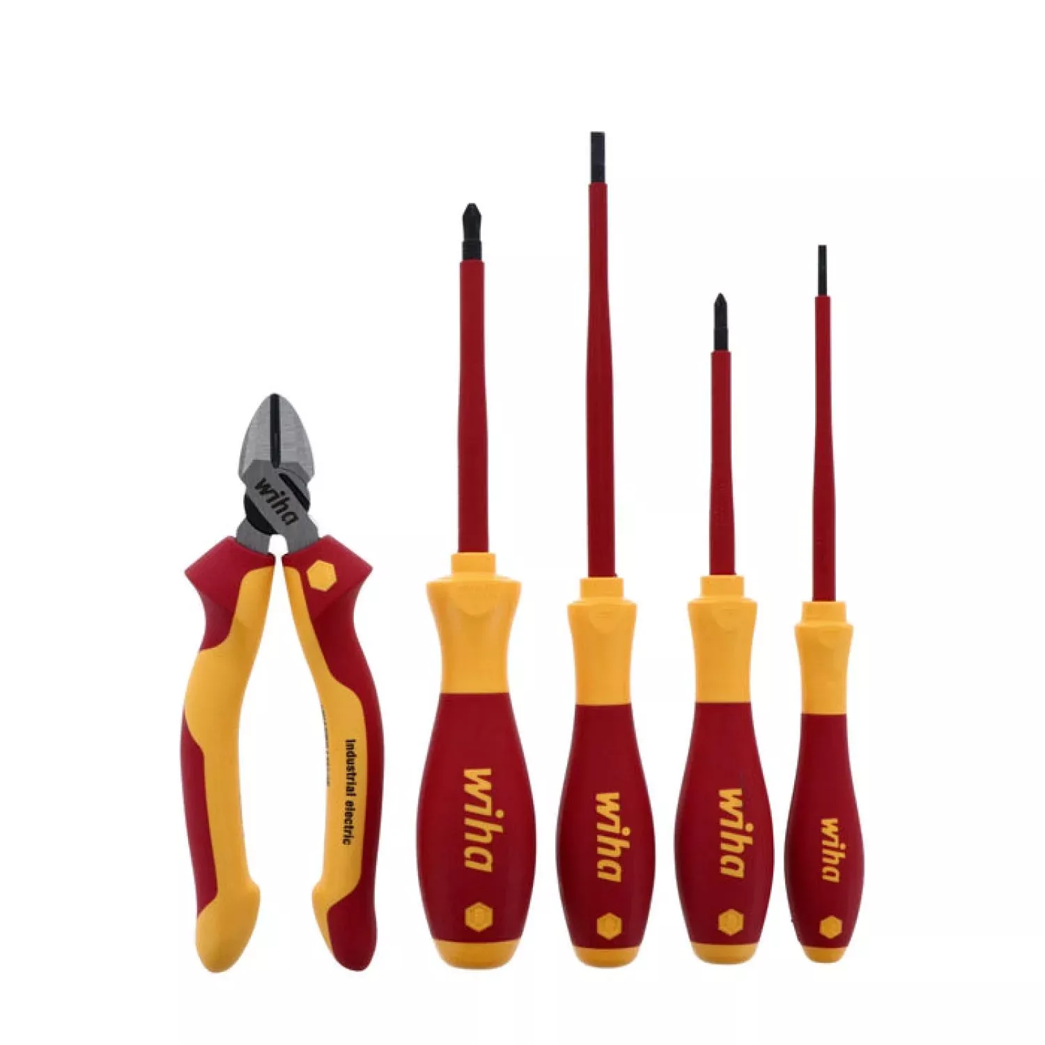 Wiha Tools 32983 Insulated Industrial Diagonal Cutters and Screwdrivers Set, 5 Pc.