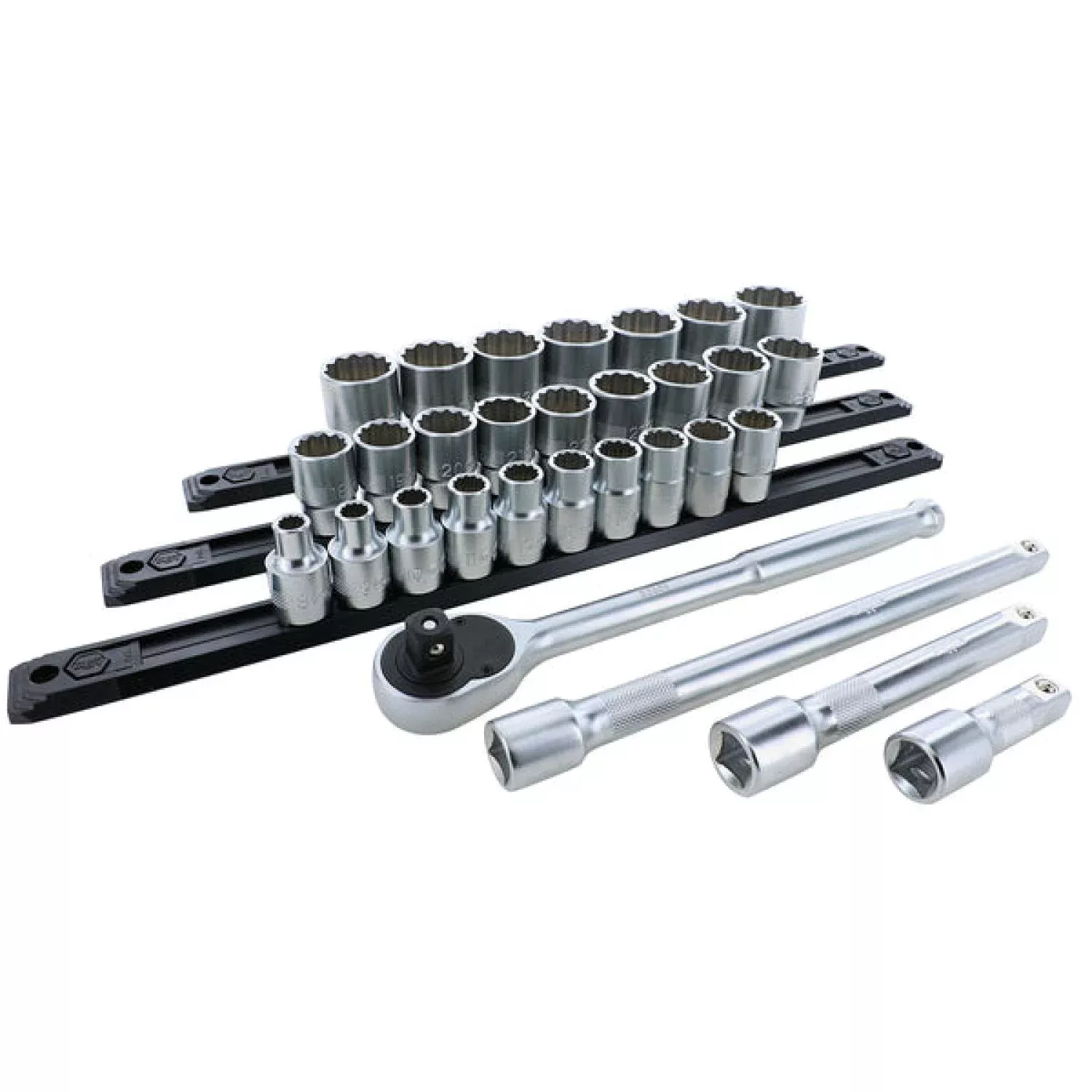 Wiha Tools 33891 1/2 Inch Drive 12 Point Socket Set 8-34mm with Ratchet and Extensions 30-Piece