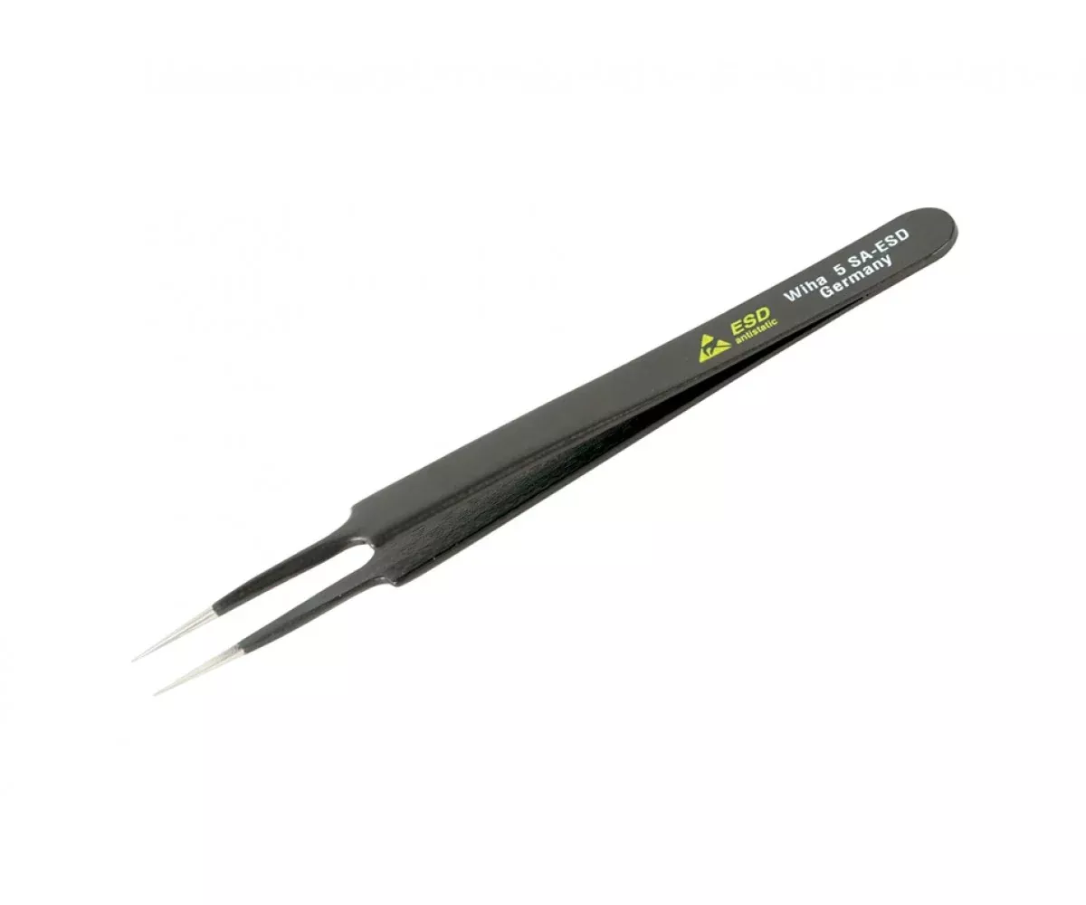 Wiha Tools 44509 Tapered to Tip Pro Quality ESD Tweezers with Extra Fine Points