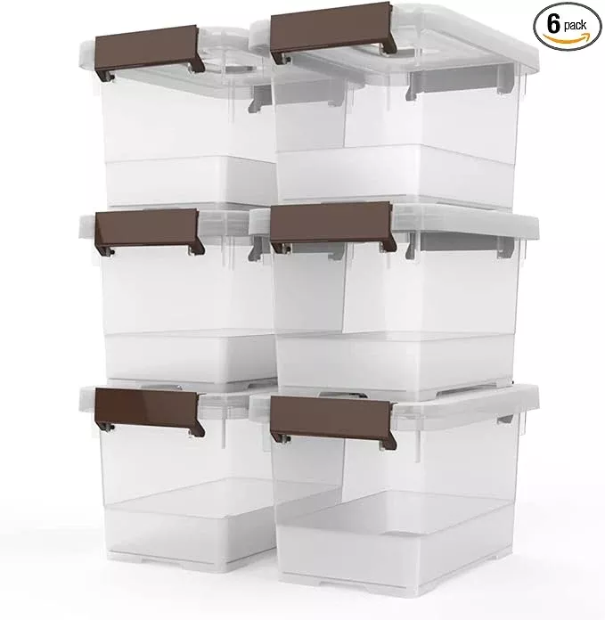 WYT Clear Storage Latch Box, 6 Pack Storage Organizer Bins with Latching Handle and Lids, 3.5 Quart