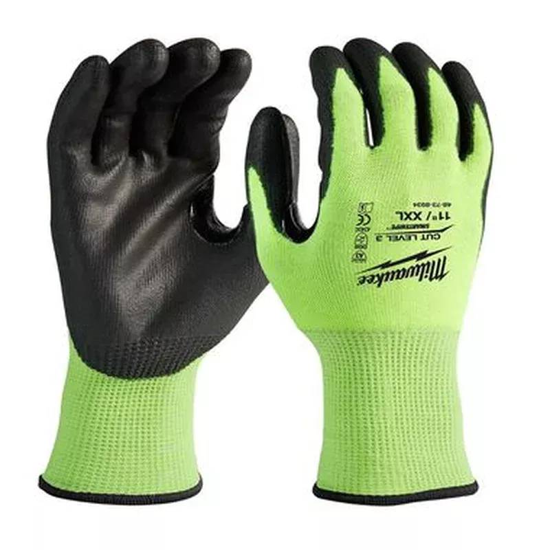 XX-Large High Visibility Level 3 Cut Resistant Polyurethane Dipped Work Gloves