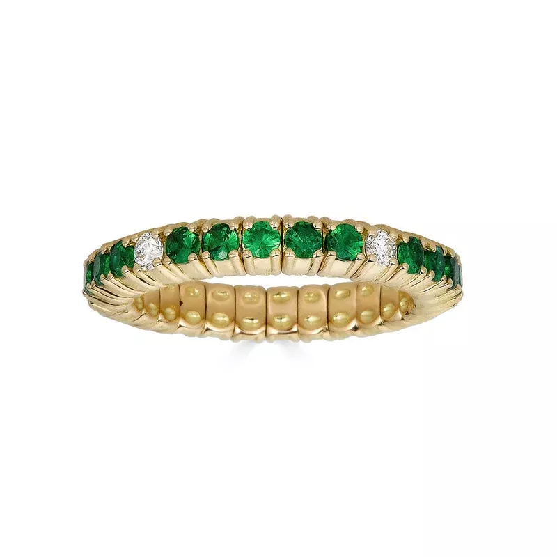 Yellow Gold Stretch Eternity Ring with Tsavorite Garnets